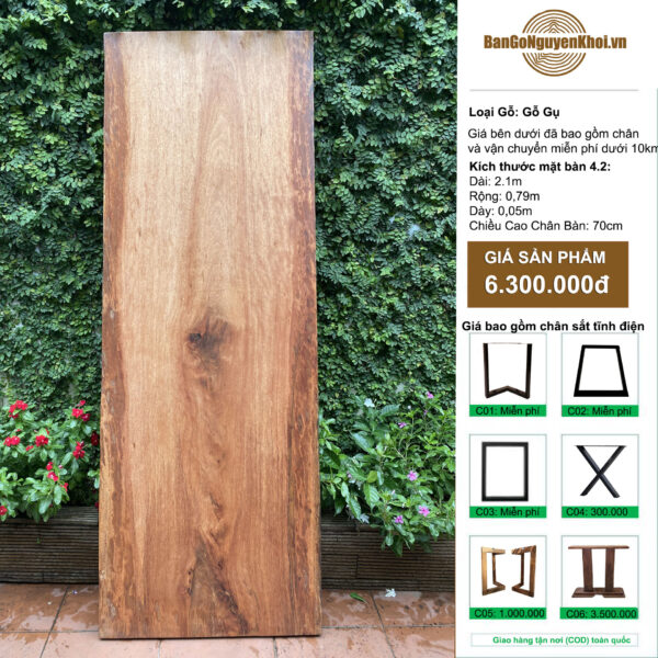 bàn gỗ gụ nguyên khối 2m1
