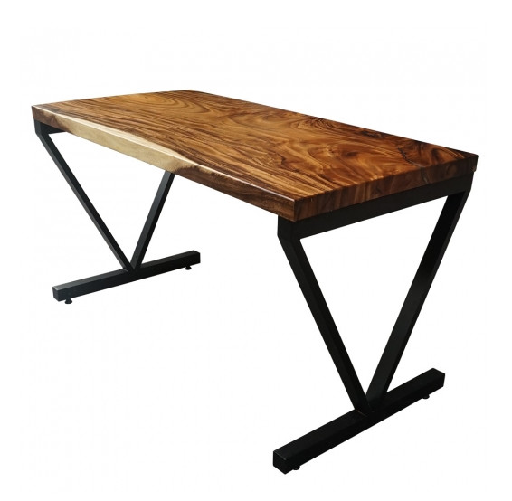 Bàn gỗ me tây 140x70 dày 5cm chân sắt chữ V