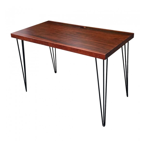 Bàn gỗ Me Tây dày 5cm chân Hairpin PU màu cánh gián
