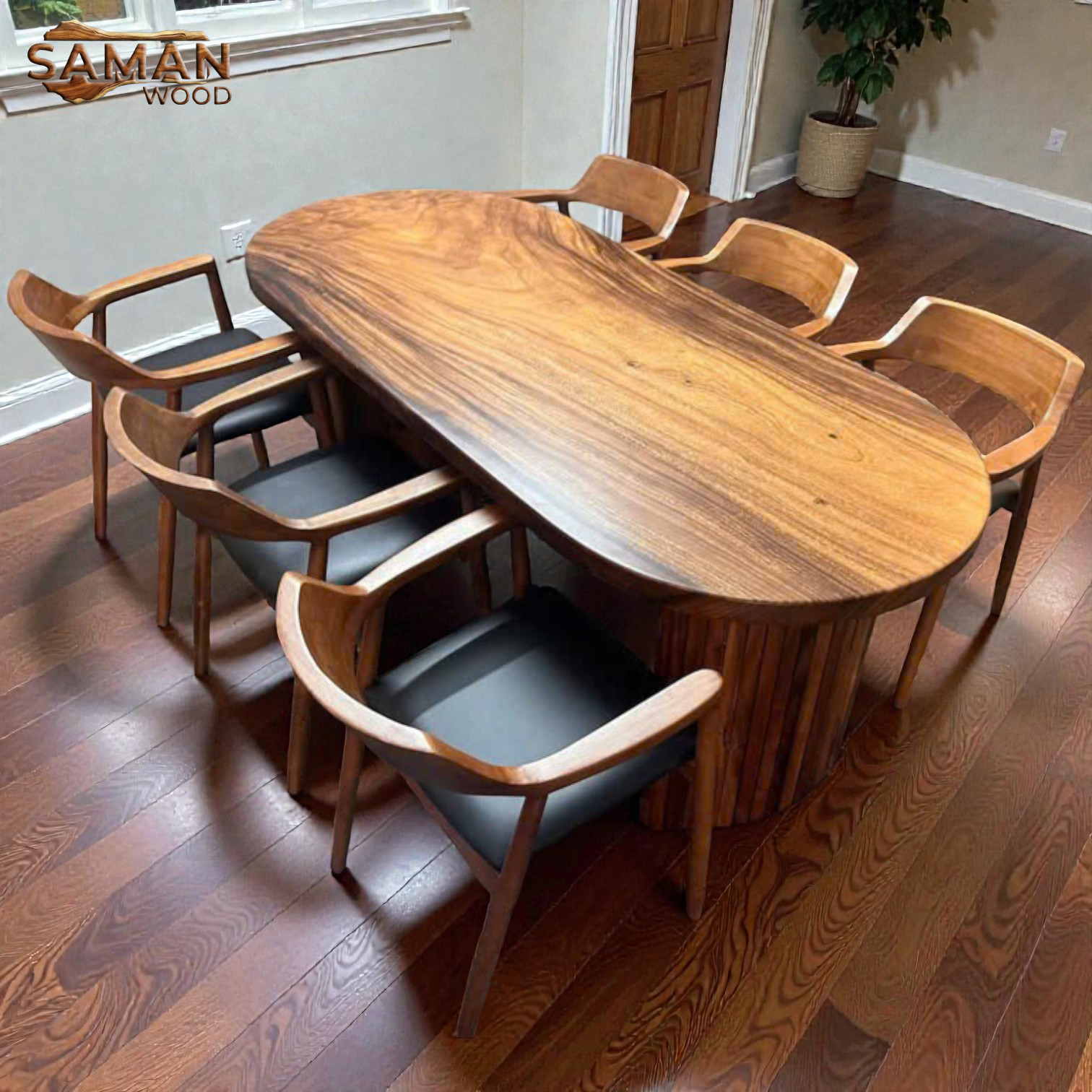 Bộ Bàn Ăn Gỗ Me Tây Nguyên Tấm + 6 Ghế Hirioshima