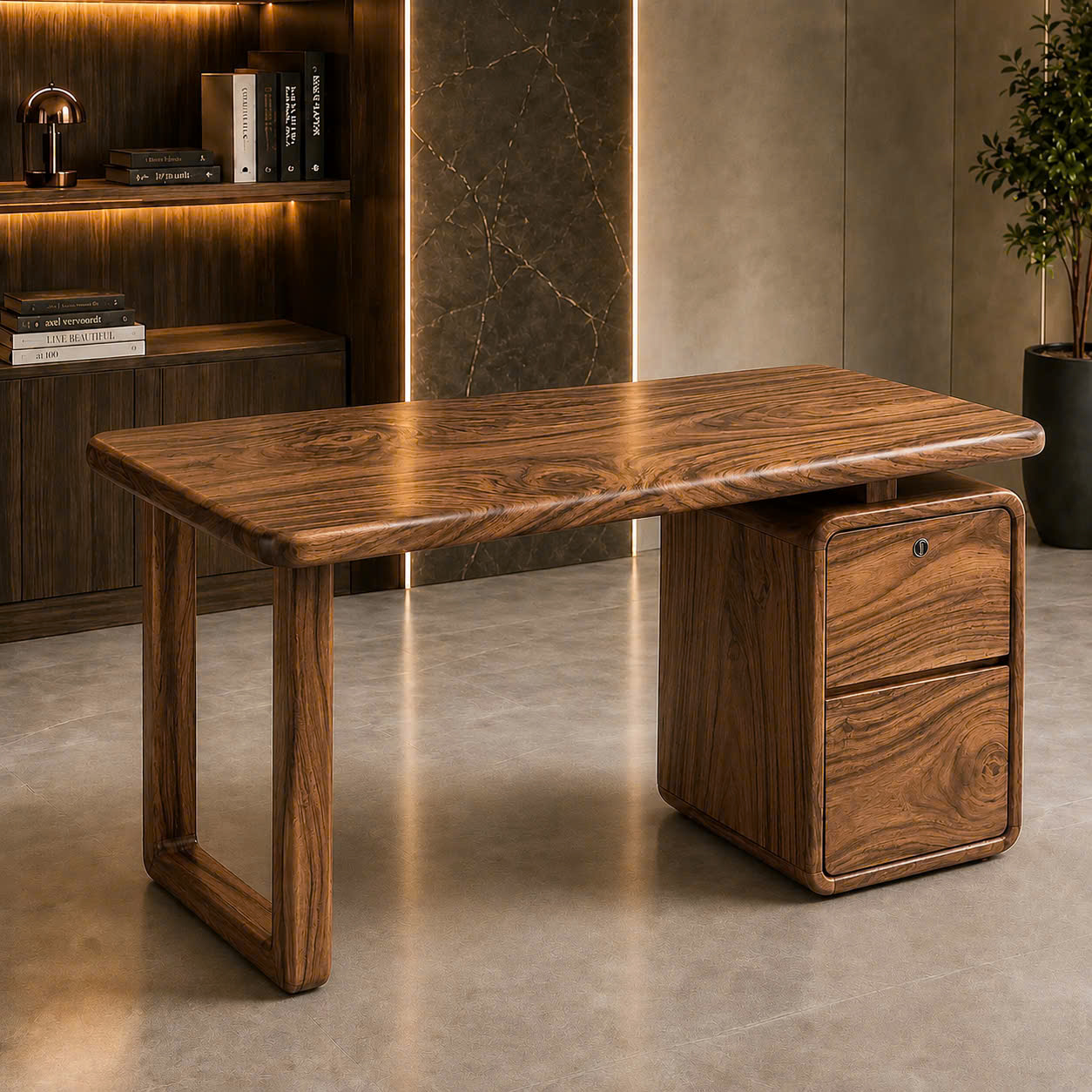 Bàn Làm Việc Gỗ Me Tây Nguyên Tấm Có Ngăn Kéo 1400x700mm