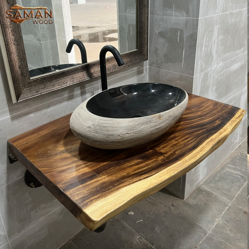 Kệ Lavabo Gỗ Tự Nhiên Me Tây Nguyên Khối 1200mmx500-600mm (1m2x50-60cm)