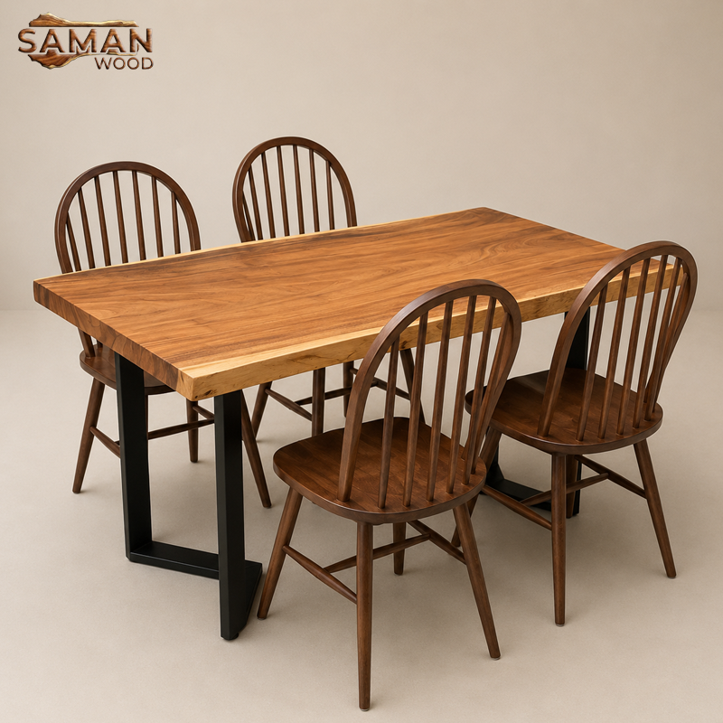 Bàn Ăn 4 Ghế (Chân Sắt V) + Ghế Windsor Mặt Gỗ
