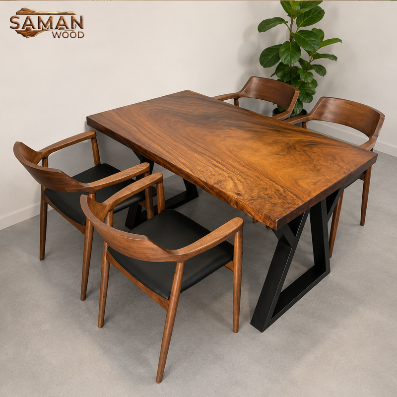 Bàn Ăn 4 Ghế (Chân Sắt Kim Cương) + Ghế Hiroshima Nệm Đen