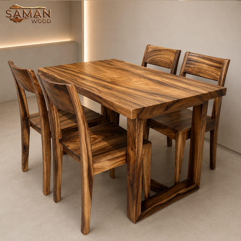 Bàn Ăn 4 Ghế (Chân Gỗ T) + Ghế Me Tây Tựa Xéo