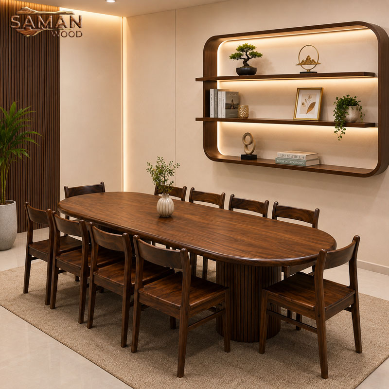 BÀN ĂN 10 GHẾ GỖ ME TÂY TỰ NHIÊN 2M8 x 80CM