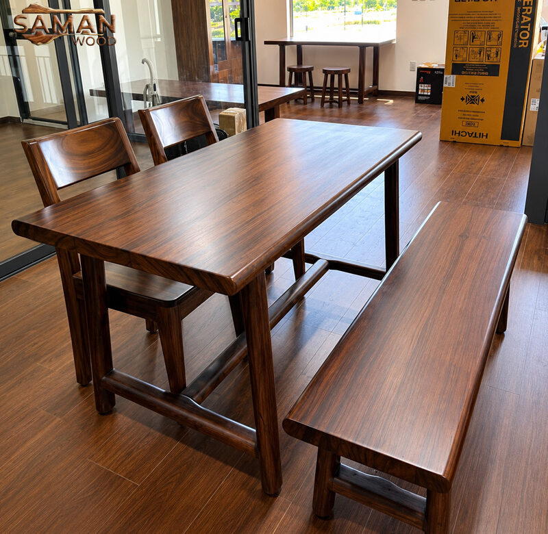 Bàn Ăn 4 Người Phong Cách Wabi-Sabi Gỗ Me Tây Tự Nhiên