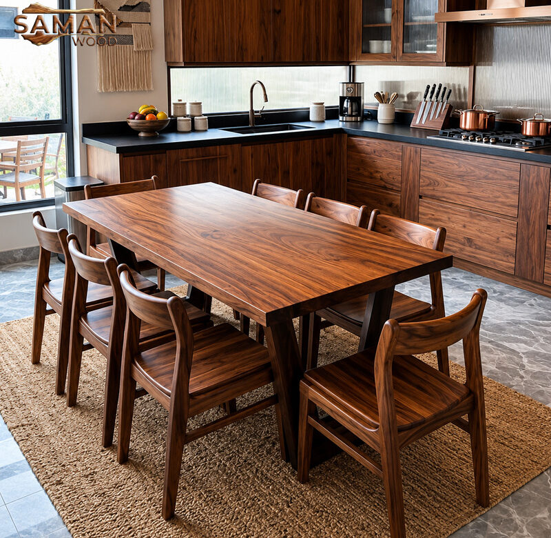 Bàn Ăn 6-8 Người Phong Cách Wabi-Sabi Gỗ Me Tây Tự Nhiên