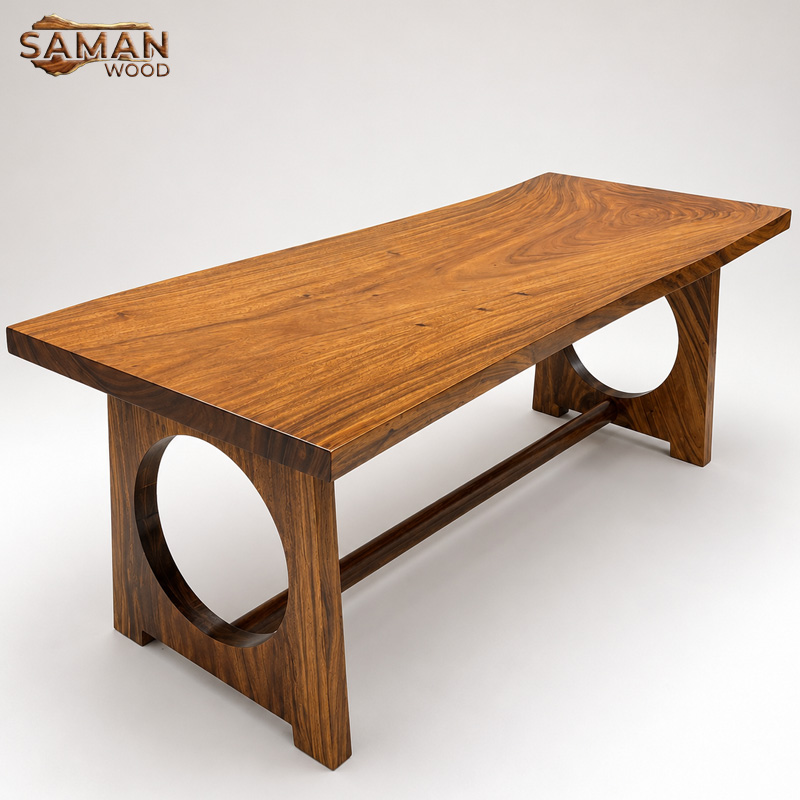 Bàn Ăn Gỗ Tự Nhiên Nguyên Tấm Chân Oval Liền Khối 1m8x80x5cm