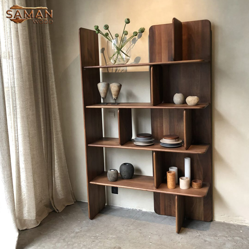 Kệ Trưng Bày Gỗ Me Tây Nguyên Tấm Phong Cách Japandi