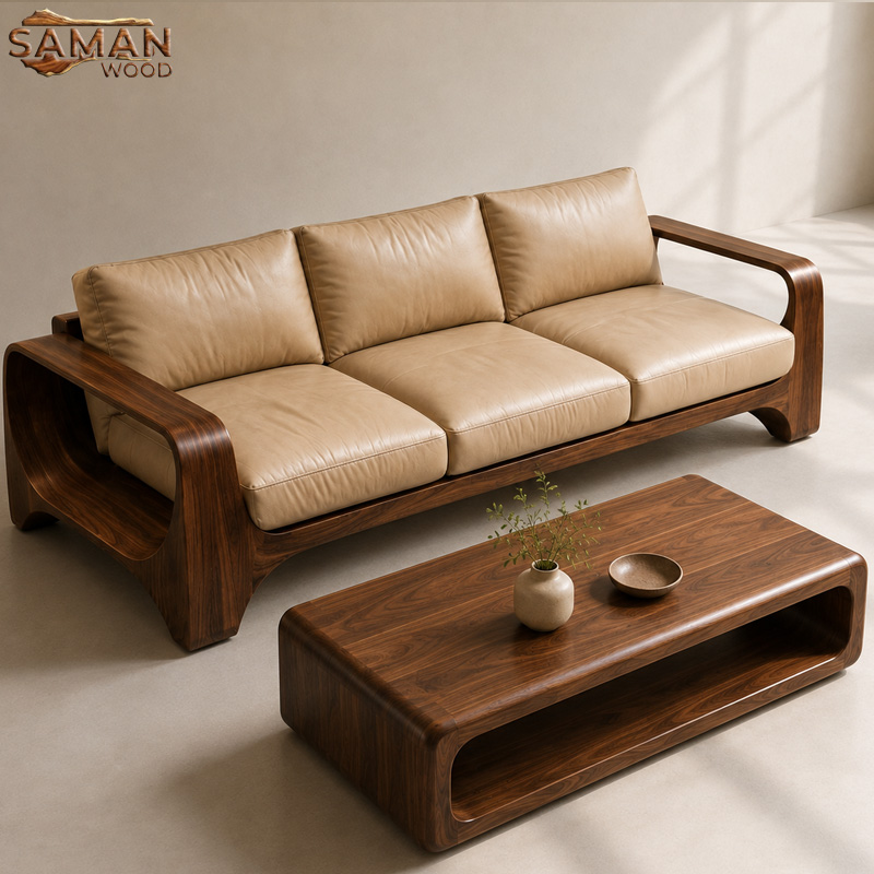 Ghế Sofa Văng Nệm Da Gỗ Me Tây 2800mm | Saman Wood