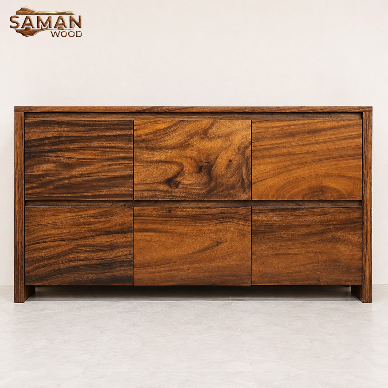 Tủ Sideboard 6 Ngăn Kéo Gỗ Tự Nhiên Phong Cách Hiện Đại
